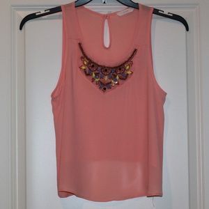 LUSH Coral and Beaded Aztec Design Top